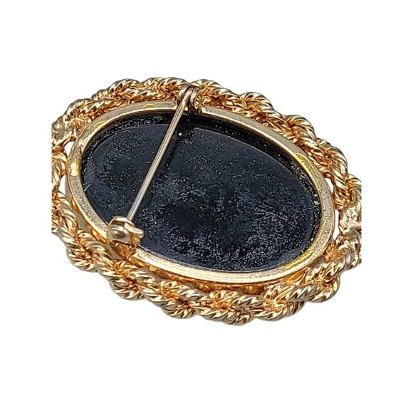 Black & Frosted Glass Cameo Brooch Gold Tone Vintage Victorian Lady Pin - Picture 7 of 14